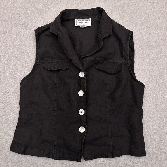 Jackets & Blazers - Vintage Carol Anderson Collection Linen‎ Vest PM Petite Medium Button Cottage